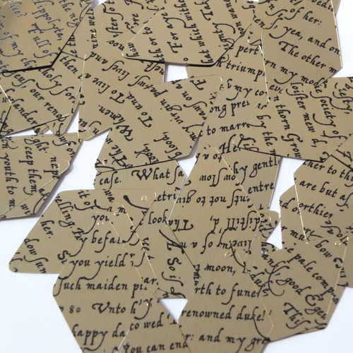 Long Diamond Sequins 1.75" Black Gold Midsummer Night's Dream Shakespeare Script Metallic