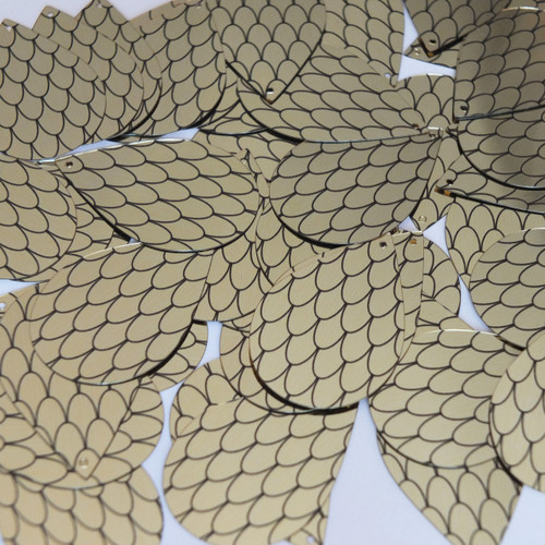 Teardrop sequins 1.5" Black Gold Fish Scale Effect Print Metallic