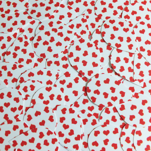 Teardrop sequins 1.5" Red White Sweet Hearts Print Opaque