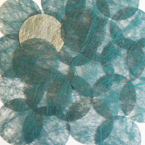 Round sequins 40mm Peacock Teal Silky Fiber Strand Fabric