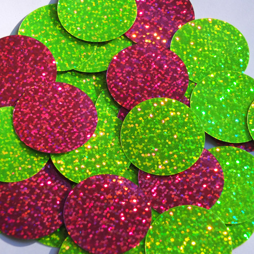 Round sequins 1.5" Lime and Hot Pink Duo Two Sided Hologram Glitter Sparkle Metallic