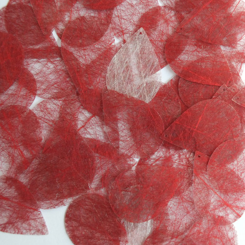 Teardrop Sequin 1.5" Red Silky Fiber Strand Fabric