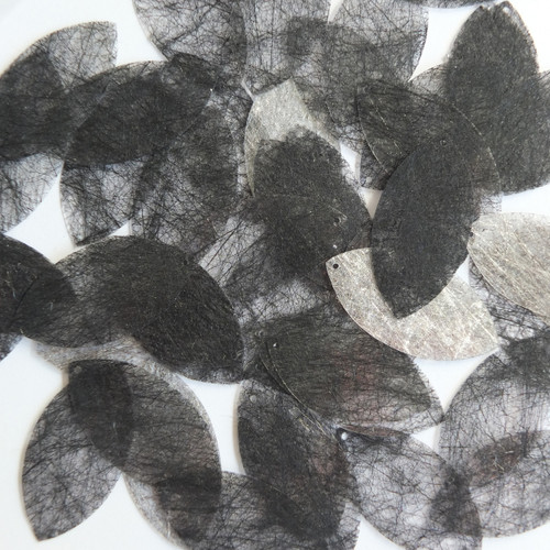 Navette Leaf Sequin 1.5" Black Silky Fiber Strand Fabric