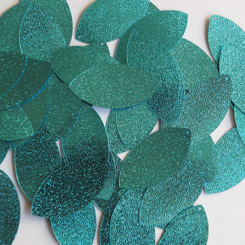 Navette Leaf Sequin 1.5" Turquoise Blue Metallic Embossed Texture