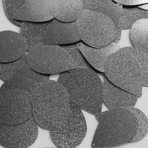 Teardrop Sequin 1.5" Hematite Gray Metallic Embossed Texture