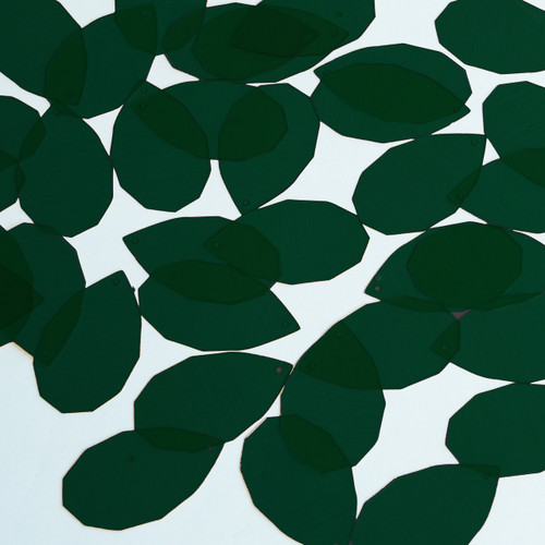 Facet Gem Teardrop Sequin 1.25" Deep Dark Green Transparent Glossy See-Thru