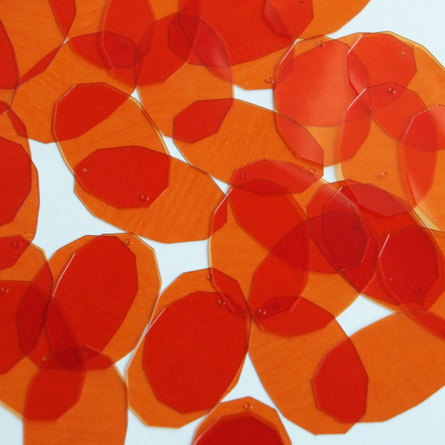 Facet Gem Oval Sequin 1.25" Orange Transparent Glossy See-Thru