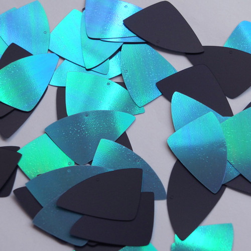 Fishscale Fin Sequin 1.5" Periwinkle Blue Matte Black  Rainbow Iris and Matte Duo Two Sided