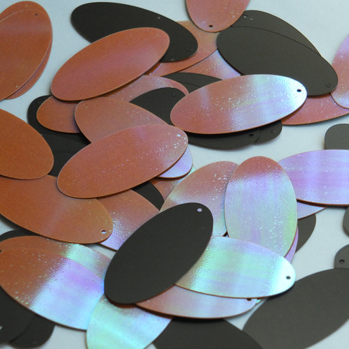 Oval Sequin 1.5" Orange Matte Black Rainbow Iris and Matte Duo Two Sided
