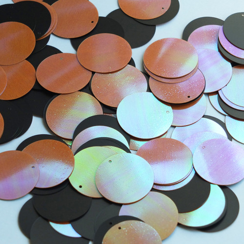 Round Sequin 24mm Orange Matte Black Rainbow Iris and Matte Duo Two Sided