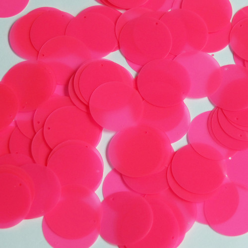 Round Sequin 24mm Fluorescent Pink Transparent Glossy and Matte Duo Two Sided