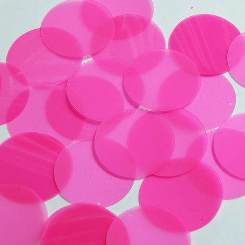 Round Sequin 40mm Fluorescent Pink Transparent Glossy See-Thru