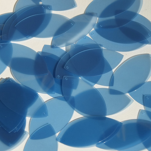 Navette Leaf Sequin 1.5" Blue Cornflower Transparent Glossy and Matte Duo Two Sided