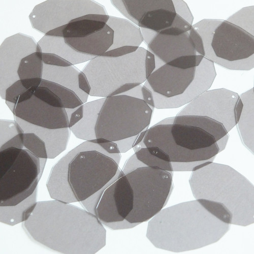 Facet Gem Oval Sequin 1.25" Gray Transparent Glossy and Matte Duo Two Sided