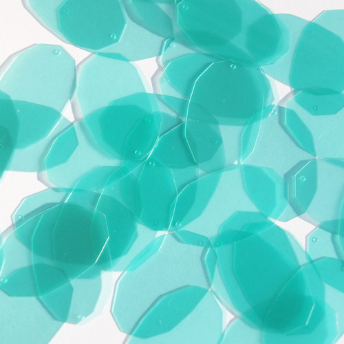 Facet Gem Oval Sequin 1.25" Seafoam Blue Green Transparent Glossy and Matte Duo Two Sided