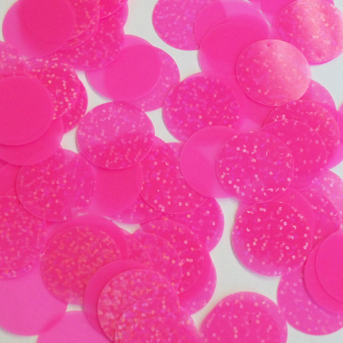 Round Sequin 24mm Hot Pink Fluorescent Transparent Hologram Glitter Sparkle