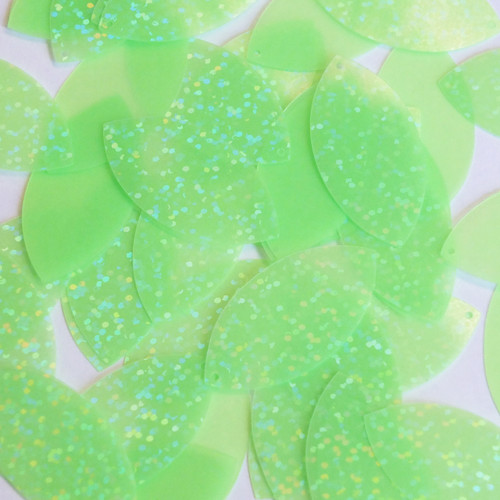 Navette Leaf Sequin 1.5" Lime Green Fluorescent Transparent Hologram Glitter Sparkle