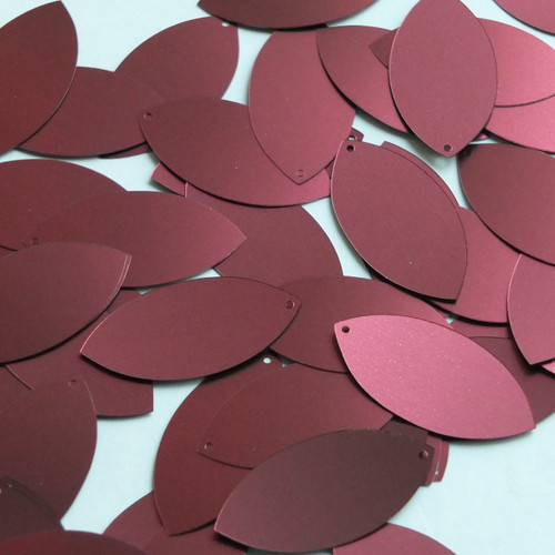 Navette Leaf Sequin 1.5" Burgundy Red Wine Matte Satin Metallic