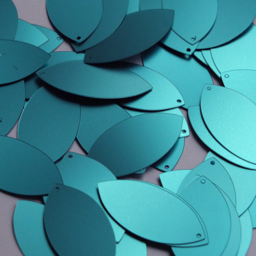 Navette Leaf Sequin 1.5" Turquoise Blue Matte Satin Metallic