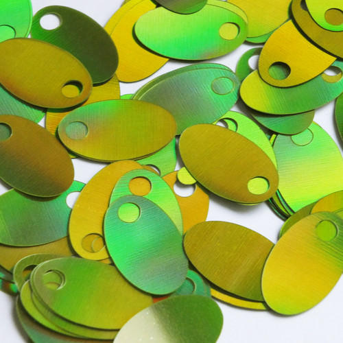 Large Hole Oval Sequin 1.25" Lime Green Lazersheen Reflective Metallic