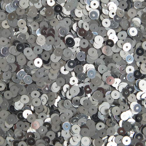 4mm Round Flat Sequins Silver Duo Reversible Matte and Shiny Metallic Reversible. Made in USA