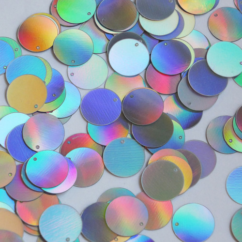 Round  Flat Sequin 12mm Top Hole Silver Lazersheen Rainbow Reflective Metallic