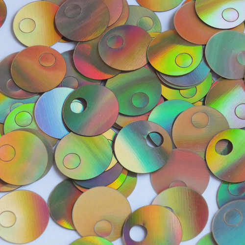 Large Hole Round Sequin 20mm Gold Lazersheen Rainbow Reflective Metallic