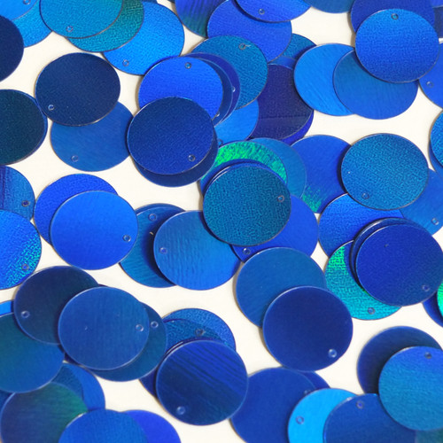 Round  Flat Sequin 12mm Top Hole Blue Lazersheen Rainbow Reflective Metallic