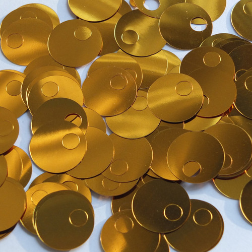 Large Hole Round Sequin 20mm Brassy Orange Gold Metallic