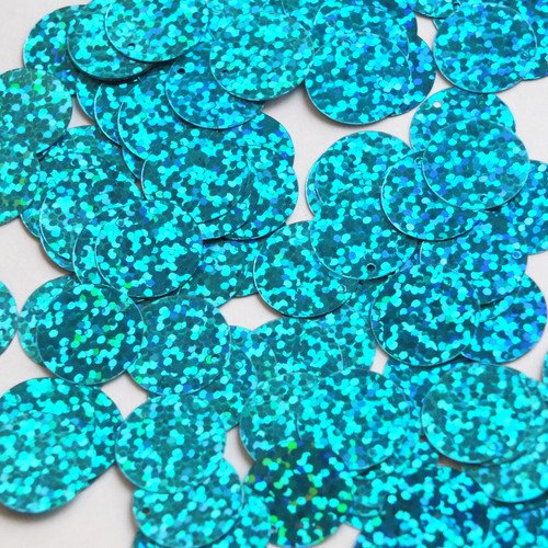 Round  Flat Sequin 12mm Top Hole Aqua Blue Hologram Glitter Sparkle