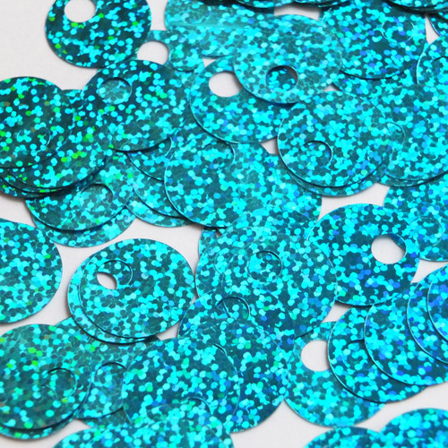 Large Hole Round Sequin 20mm Aqua Blue Hologram Glitter Sparkle