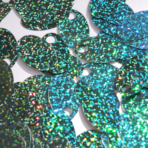 Large Hole Oval Sequin 1.25" Light Sapphire Blue Hologram Glitter Sparkle