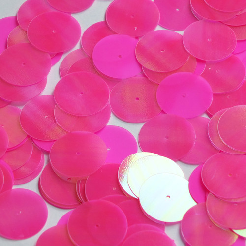 Round  Flat Sequin 20mm Center Hole Hot Pink Rainbow Iris Fluorescent Matte Opaque Back Reversible