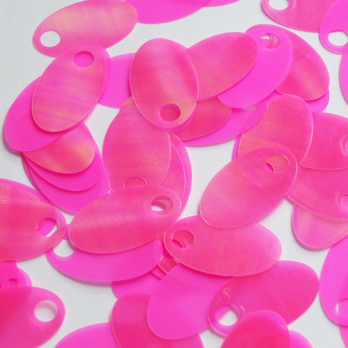 Large Hole Oval Sequin 1.25" Hot Pink Rainbow Iris Fluorescent Matte Opaque Back Reversible