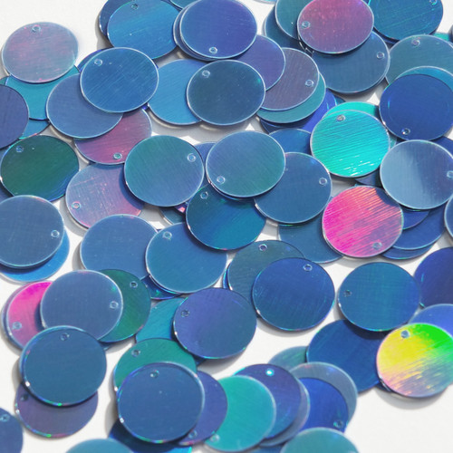 Round  Flat Sequin 12mm Top Hole Light Blue Lazersheen Rainbow Reflective Metallic