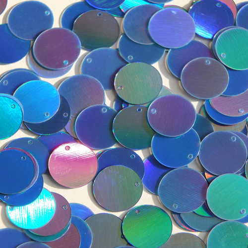 Round  Flat Sequin 15mm Top Hole Light Blue Lazersheen Rainbow Reflective Metallic
