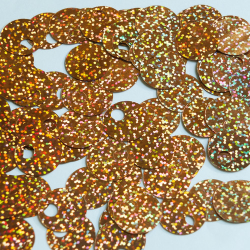 Large Hole Round Sequin 20mm Copper Hologram Glitter Sparkle