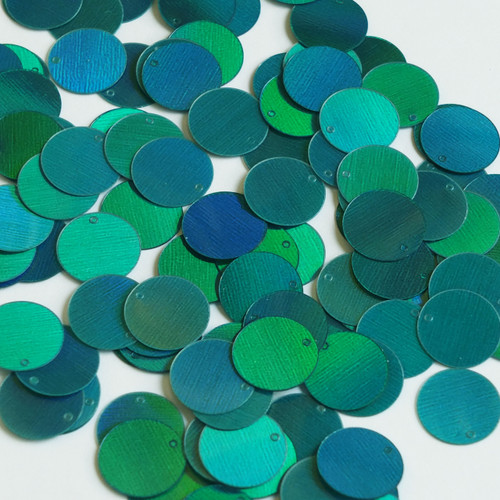 Round  Flat Sequin 12mm Top Hole Teal Lazersheen Rainbow Reflective Metallic