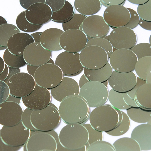 Round  Flat Sequin 15mm Top Hole Pale Green Metallic
