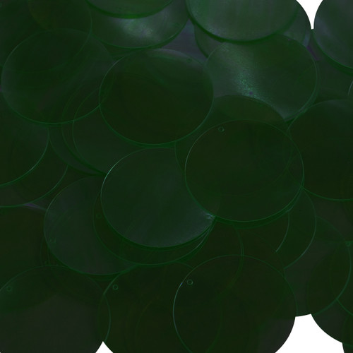 Round  Flat Sequin 20mm Top Hole Deep Dark Green Transparent Glossy See-Thru