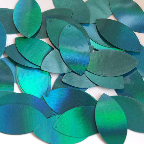 Navette Leaf Sequin 1.5" Teal Lazersheen Rainbow Reflective Metallic