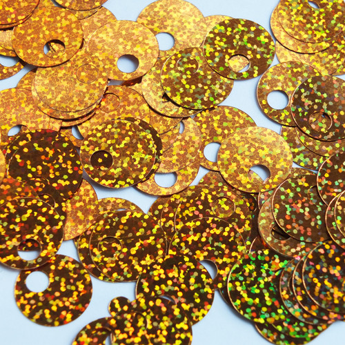 Large Hole Round Sequin 20mm Copper Orange Hologram Glitter Sparkle