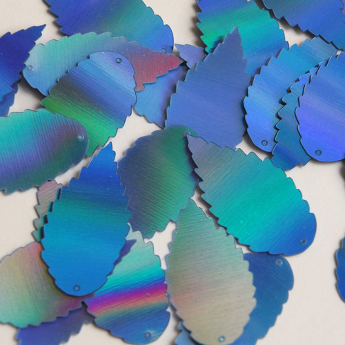 Feather Leaf Sequin 1.5" Light Blue Lazersheen Rainbow Reflective Metallic