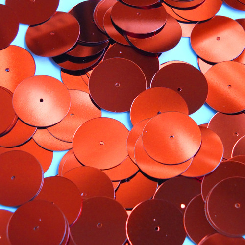 Round  Flat Sequin 20mm Center Hole Deep Rich Orange Shiny Metallic