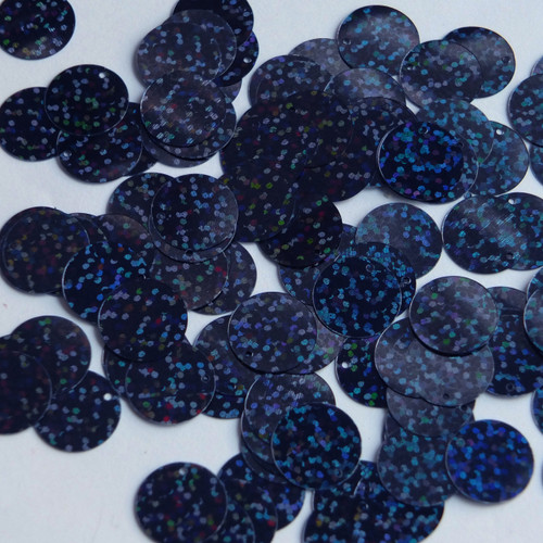 Round  Flat Sequin 15mm Top Hole Midnight Blue Hologram Glitter Sparkle