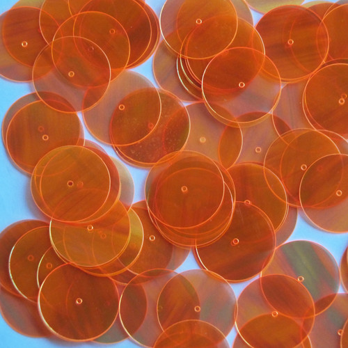 Round  Flat Sequin 20mm Center Hole Orange Rainbow Iris Fluorescent Transparent See Thru