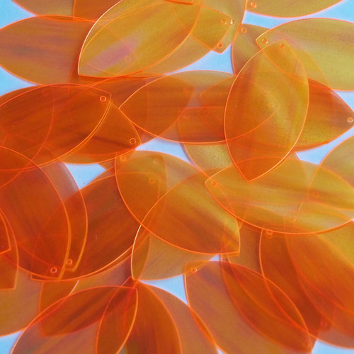 Navette Leaf Sequin 1.5" Orange Rainbow Iris Fluorescent Transparent See Thru