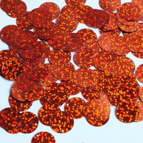 Round  Flat Sequin 12mm Top Hole Dark Orange Hologram Glitter Sparkle