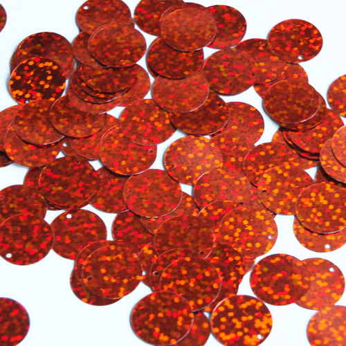 Round  Flat Sequin 15mm Top Hole Dark Orange Hologram Glitter Sparkle