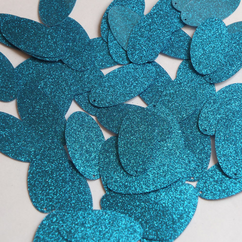 Oval Sequin 1.5" Dark Turquoise Blue Metallic Sparkle Glitter Texture